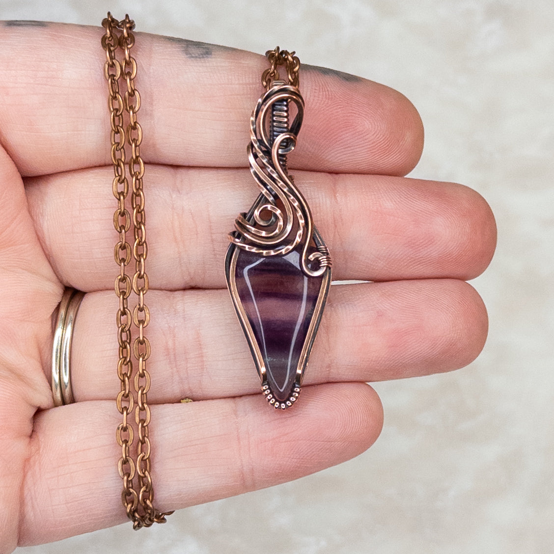 Purple & Blue Banded Fluorite Antiqued Copper Pendant