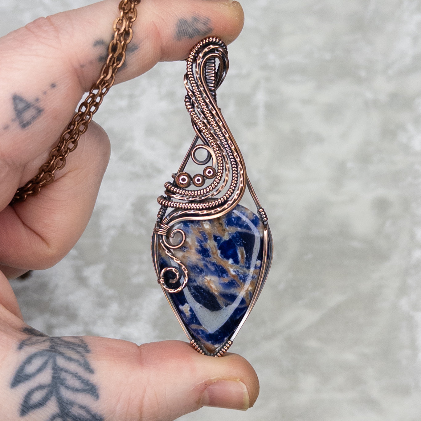 Swirly Sodalite Antiqued Copper Pendant