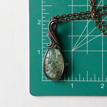 Load image into Gallery viewer, Prehnite With Carved Flower Motif &amp; Copper Wrapped Pendant
