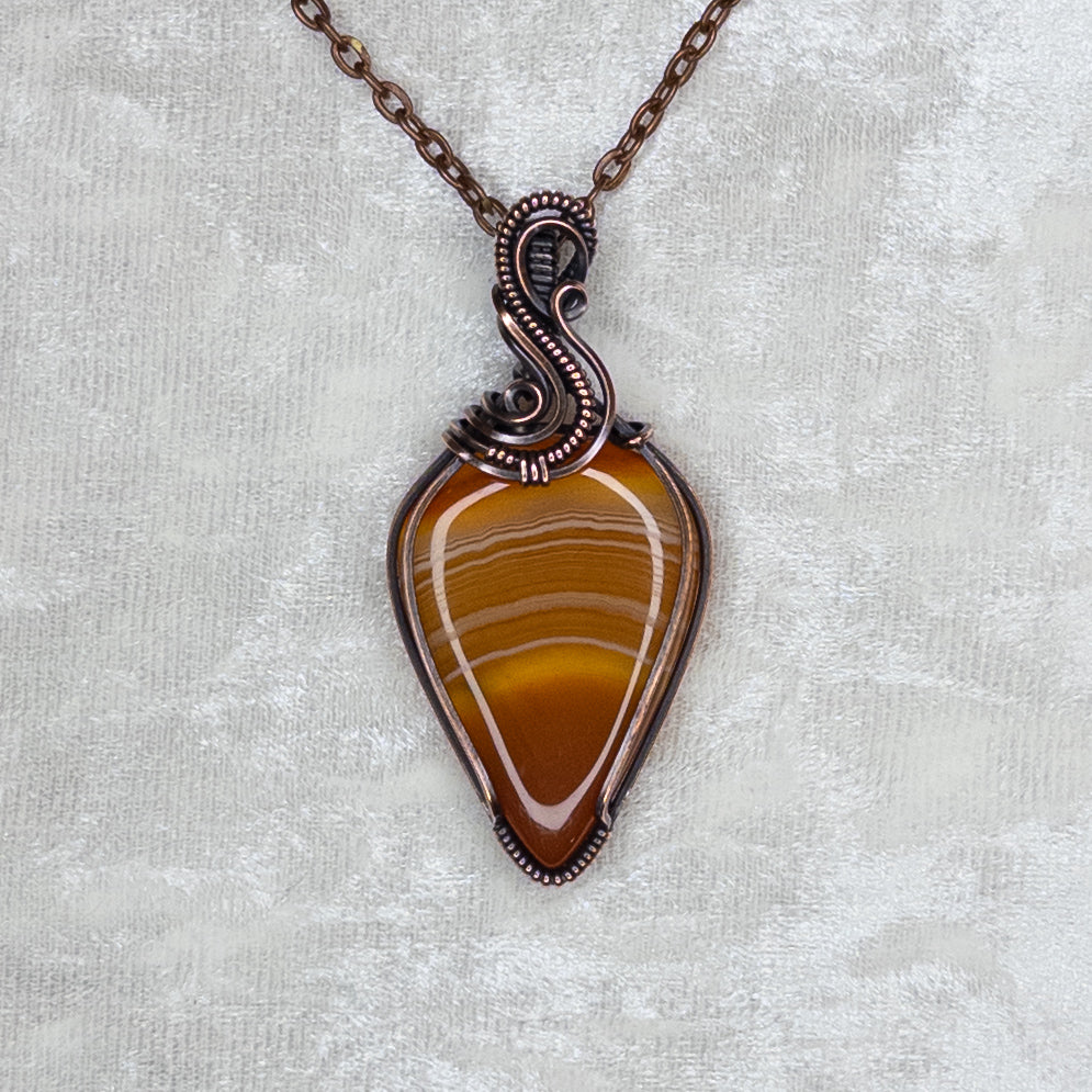 “Candy Corn” Orange Banded Agate Antiqued Copper Pendant