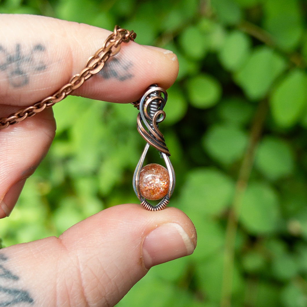 Mini Sunstone & Antiqued Copper Wrapped Pendant