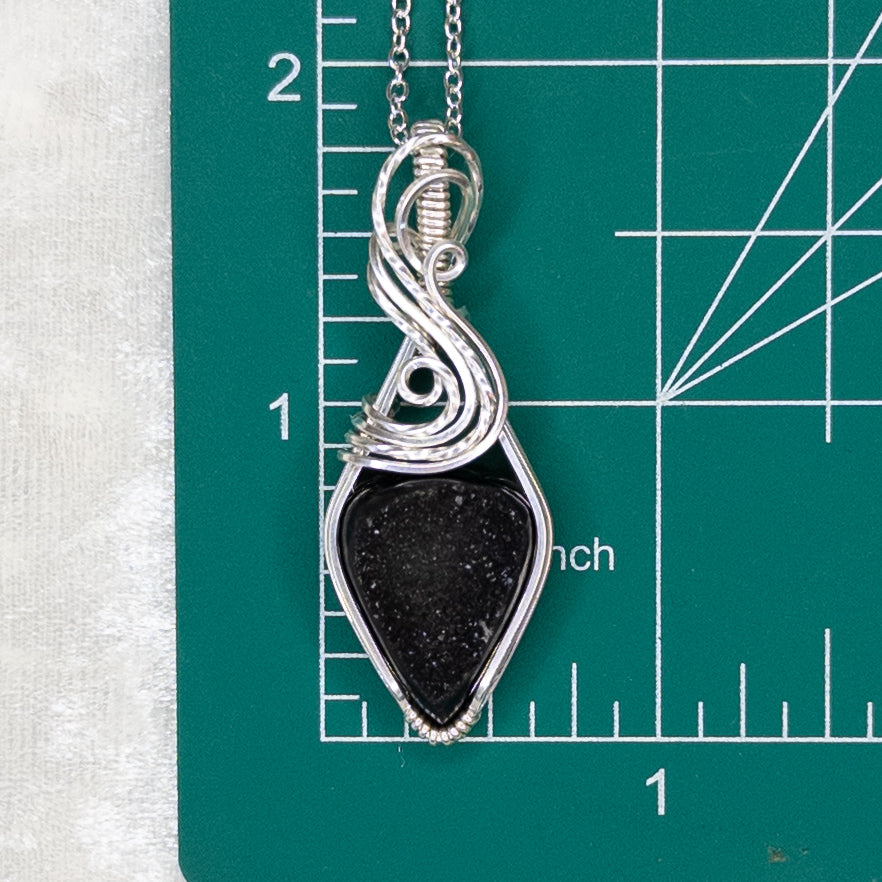 Black Druzy Agate & .925 Sterling Silver Pendant