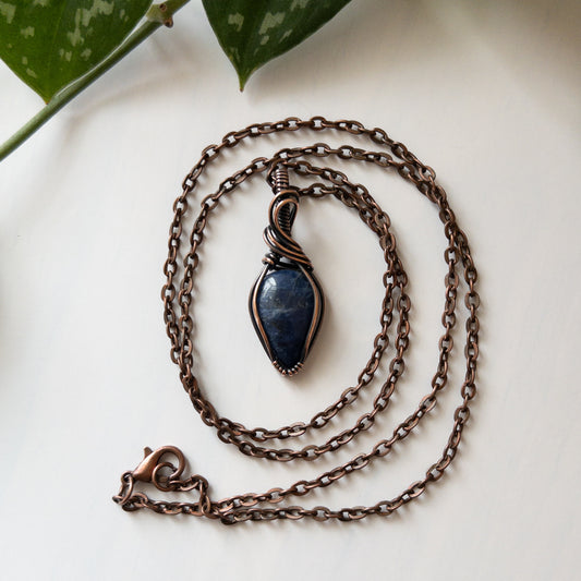 Sodalite & Copper Wrapped Pendant