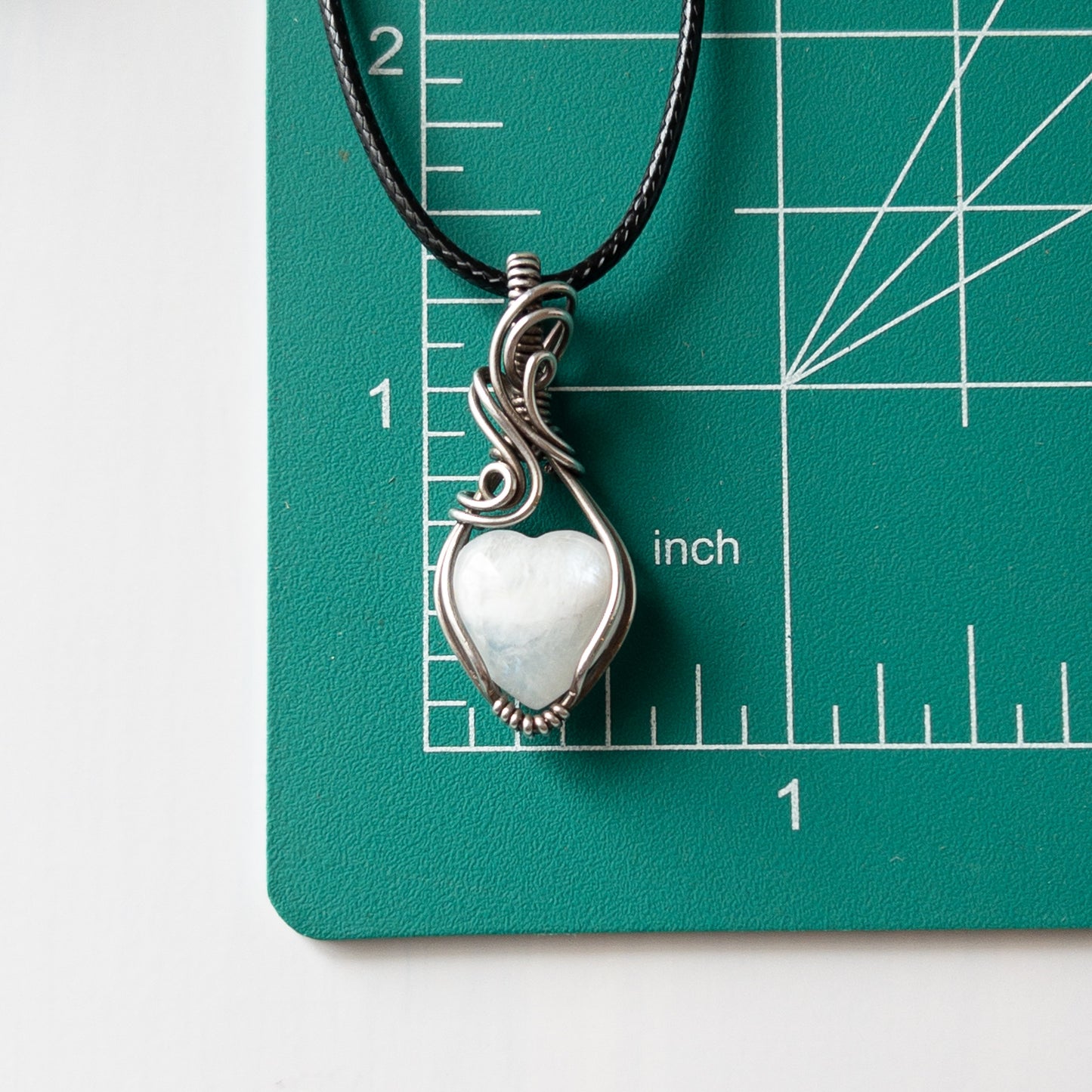 Mini Moonstone Heart & Sterling Silver Wrapped Pendant - B