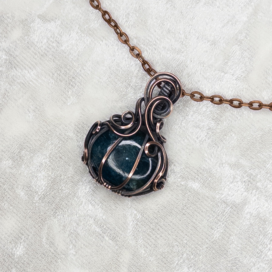 Teal Blue Apatite Antiqued Copper Pumpkin Pendant