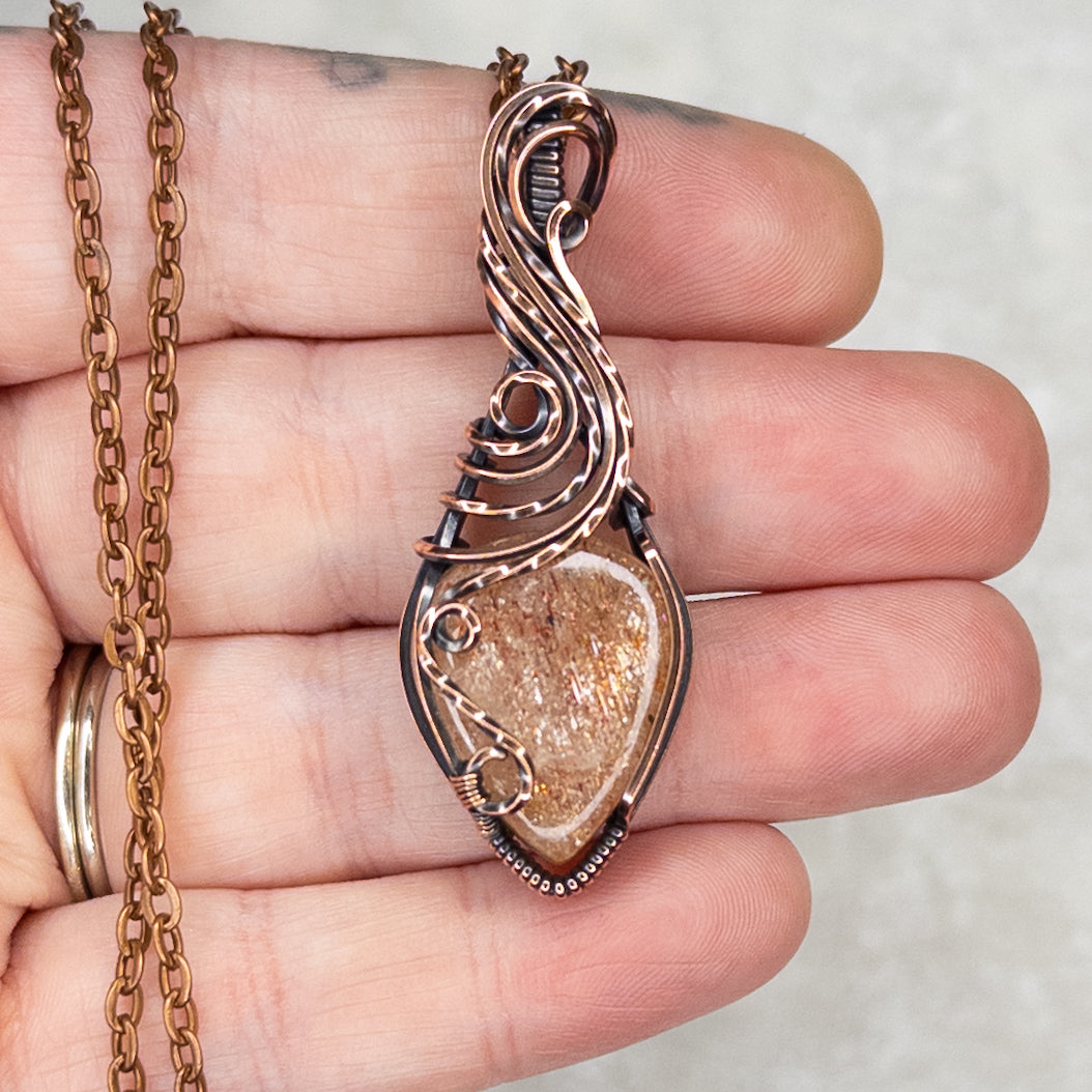 Confetti Sunstone Antiqued Copper Pendant
