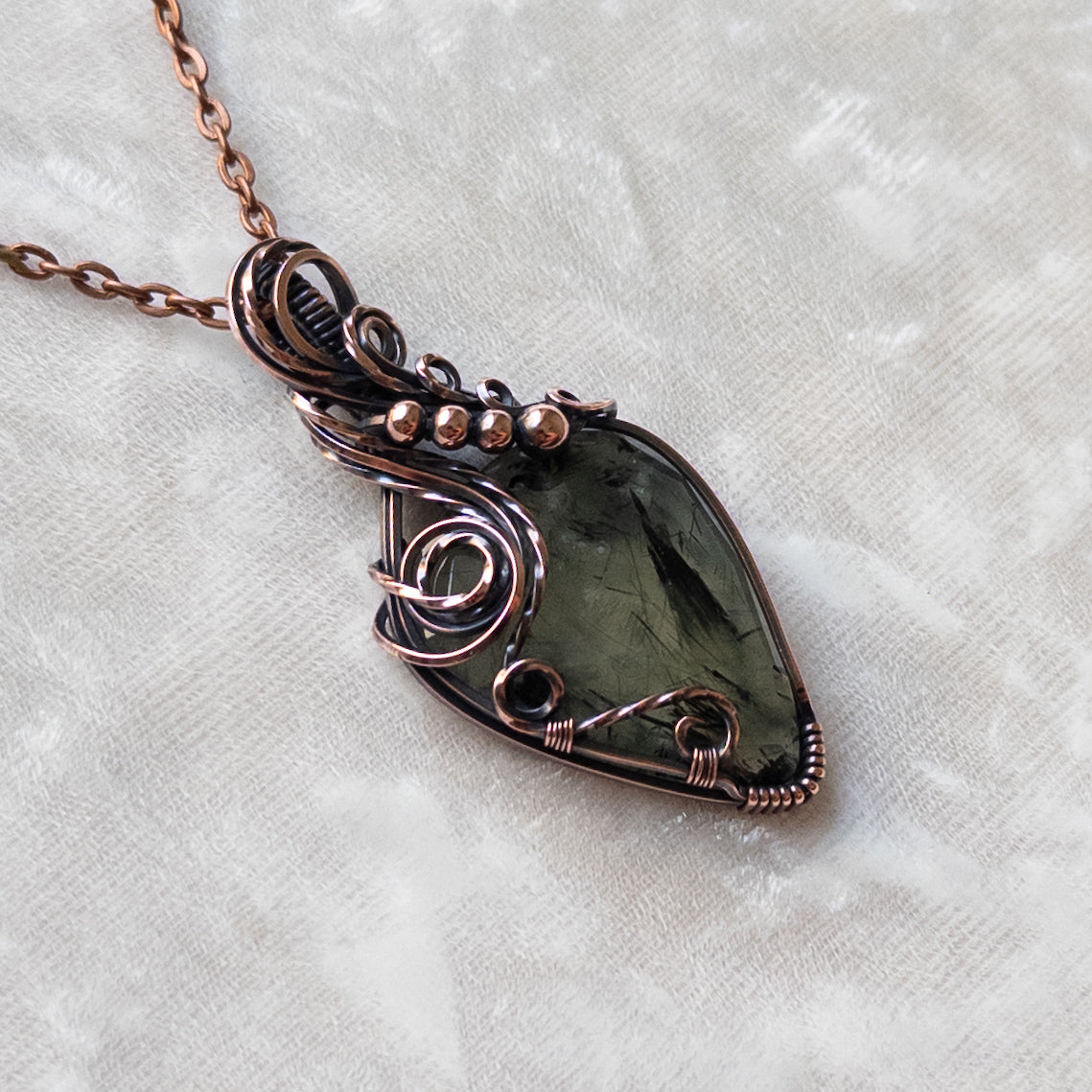 Rose-Cut Prehnite Antiqued Copper Pendant