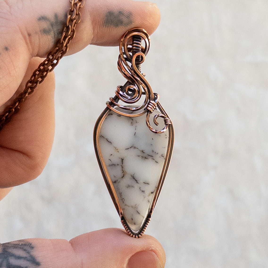 Dendritic Opal Antiqued Copper Pendant