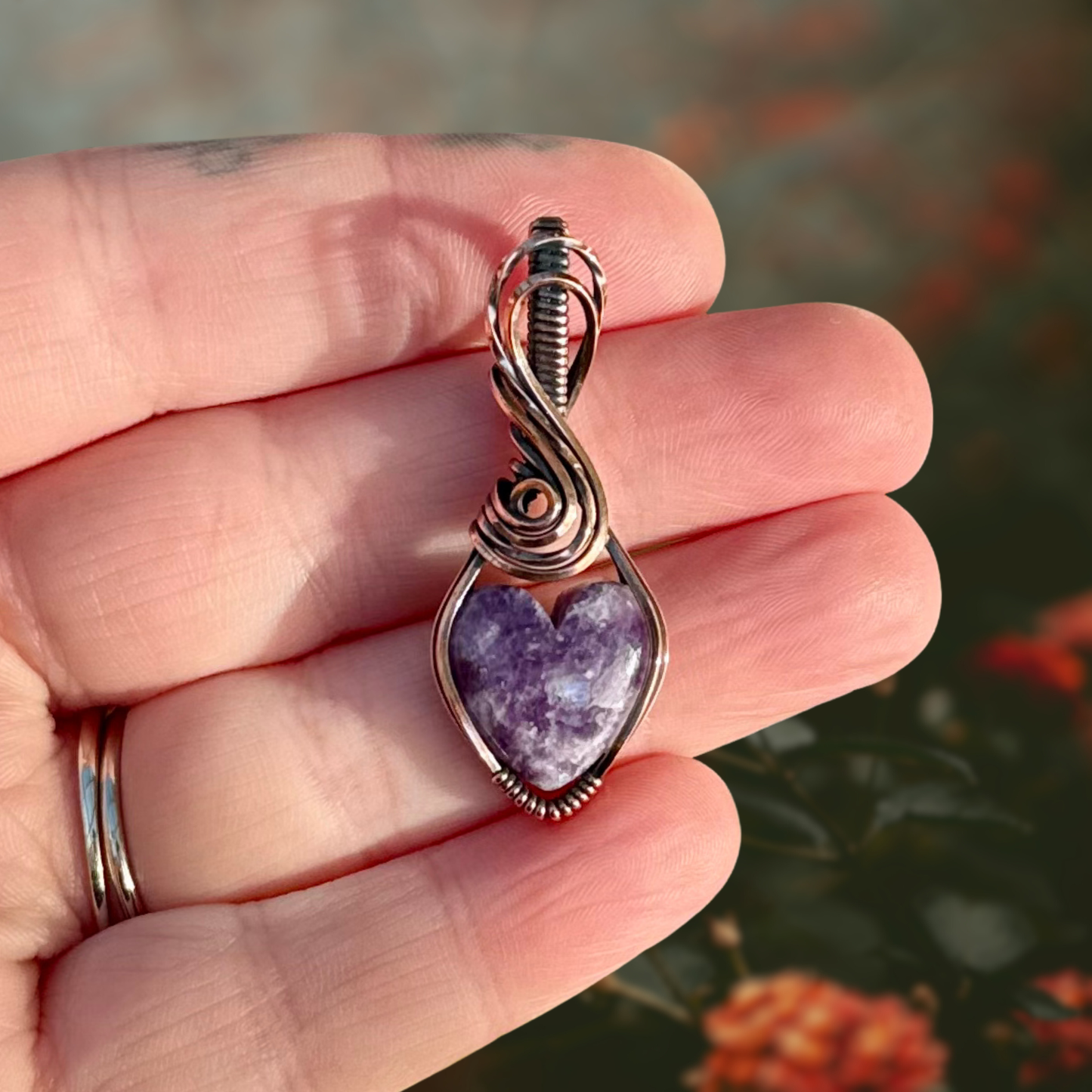 Lepidolite Heart Antiqued Copper Pendant