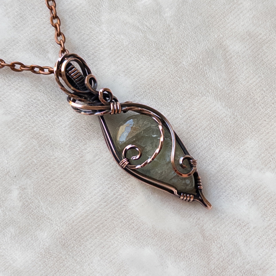 Green Tanzanian Sunstone Antiqued Copper Pendant