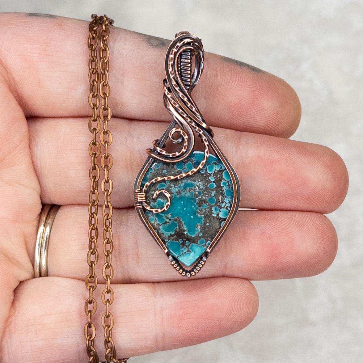 Hubei Turquoise Antiqued Copper Pendant