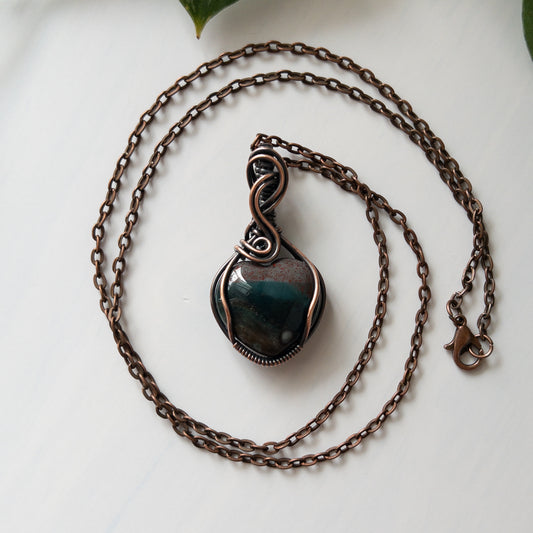 Ocean Jasper Heart & Copper Wrapped Pendant