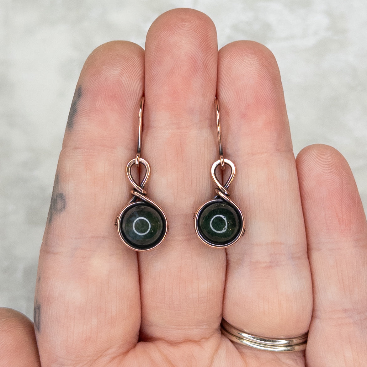 Moss Agate Antiqued Copper Earrings