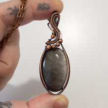 Load image into Gallery viewer, Silver Sheen Obsidian Copper Wrapped Pendant
