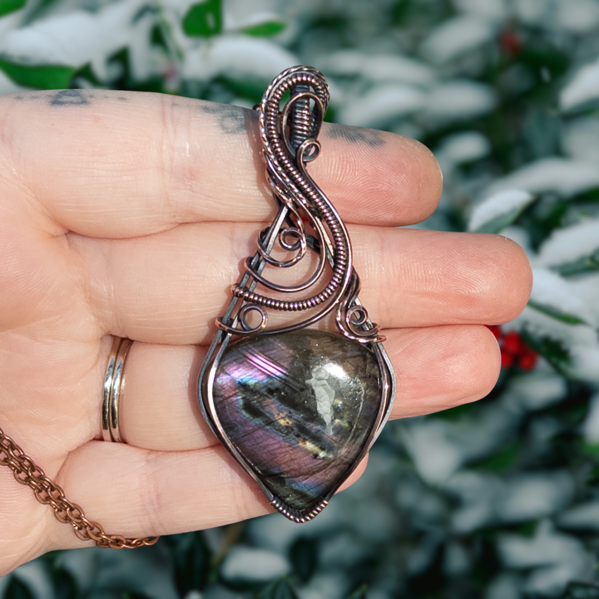Purple Labradorite Antiqued Copper Pendant