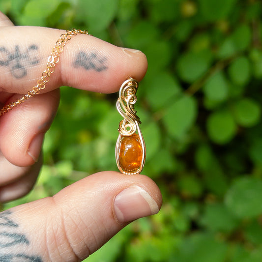 Ignis - Ethiopian Fire Opal 14K Gold Fill Wrapped Pendant