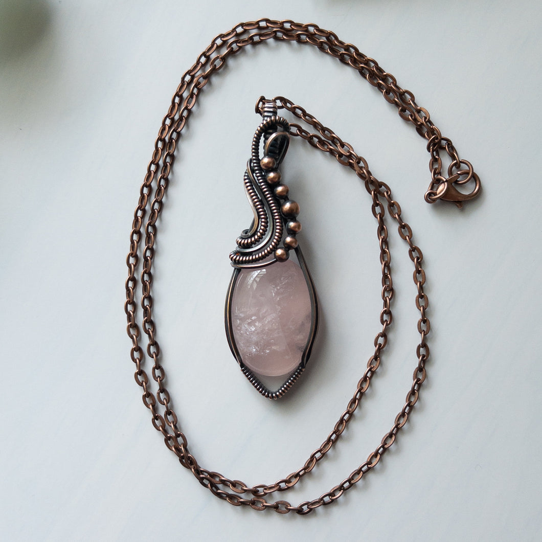 Rose Quartz & Copper Wrapped Pendant