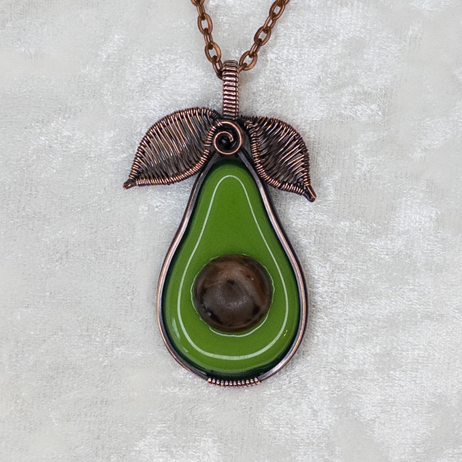 Glass Avocado Antiqued Copper Pendant