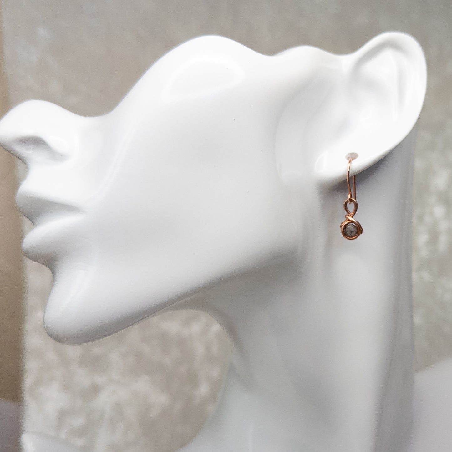 Dainty Smoky Quartz Copper Dangle Earrings