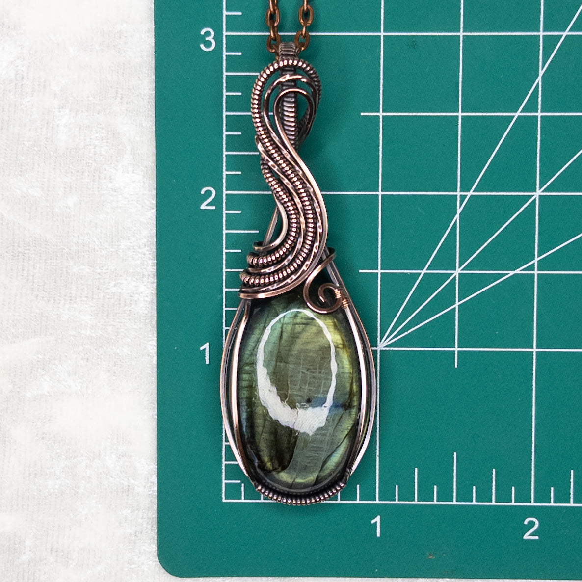Green With A Splash Of Blue Labradorite Antiqued Copper Pendant