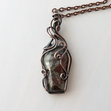 Load image into Gallery viewer, African Bloodstone Coffin Antiqued Copper Wrapped Pendant
