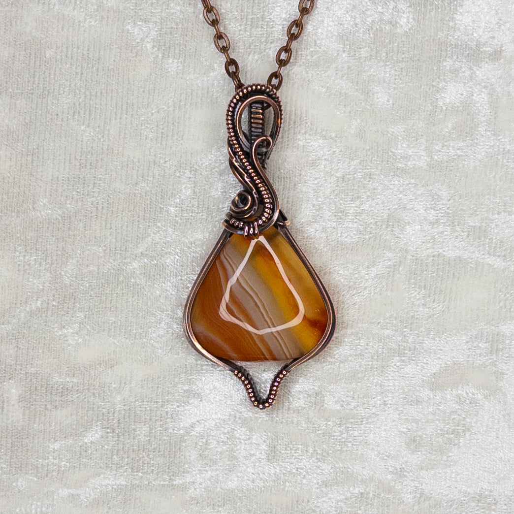 “Candy Corn” Agate Antiqued Copper Pendant