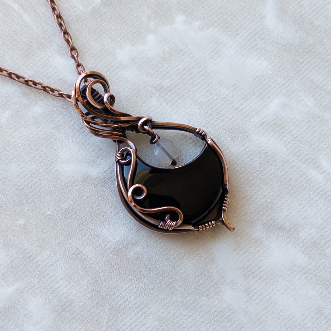 Onyx Moon & Opalite Star Antiqued Copper Pendant