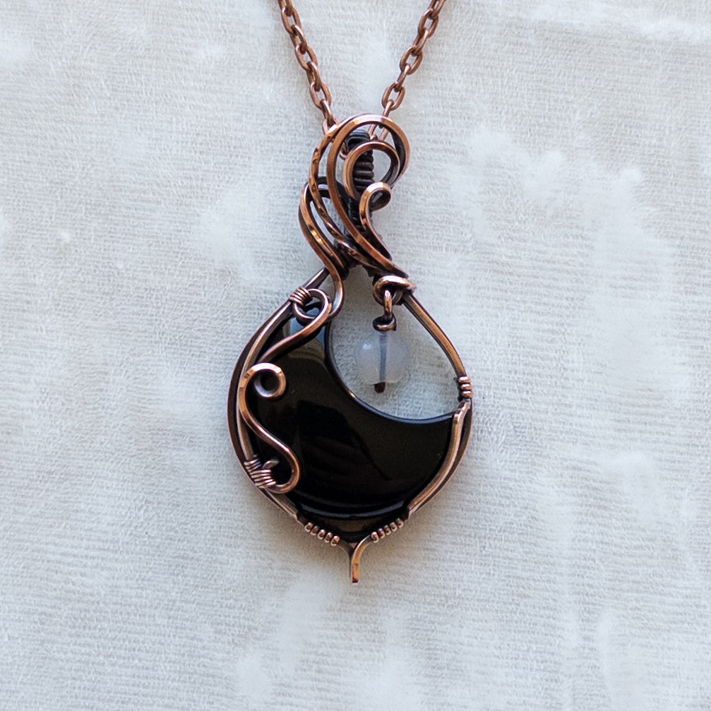 Onyx Moon & Opalite Star Antiqued Copper Pendant