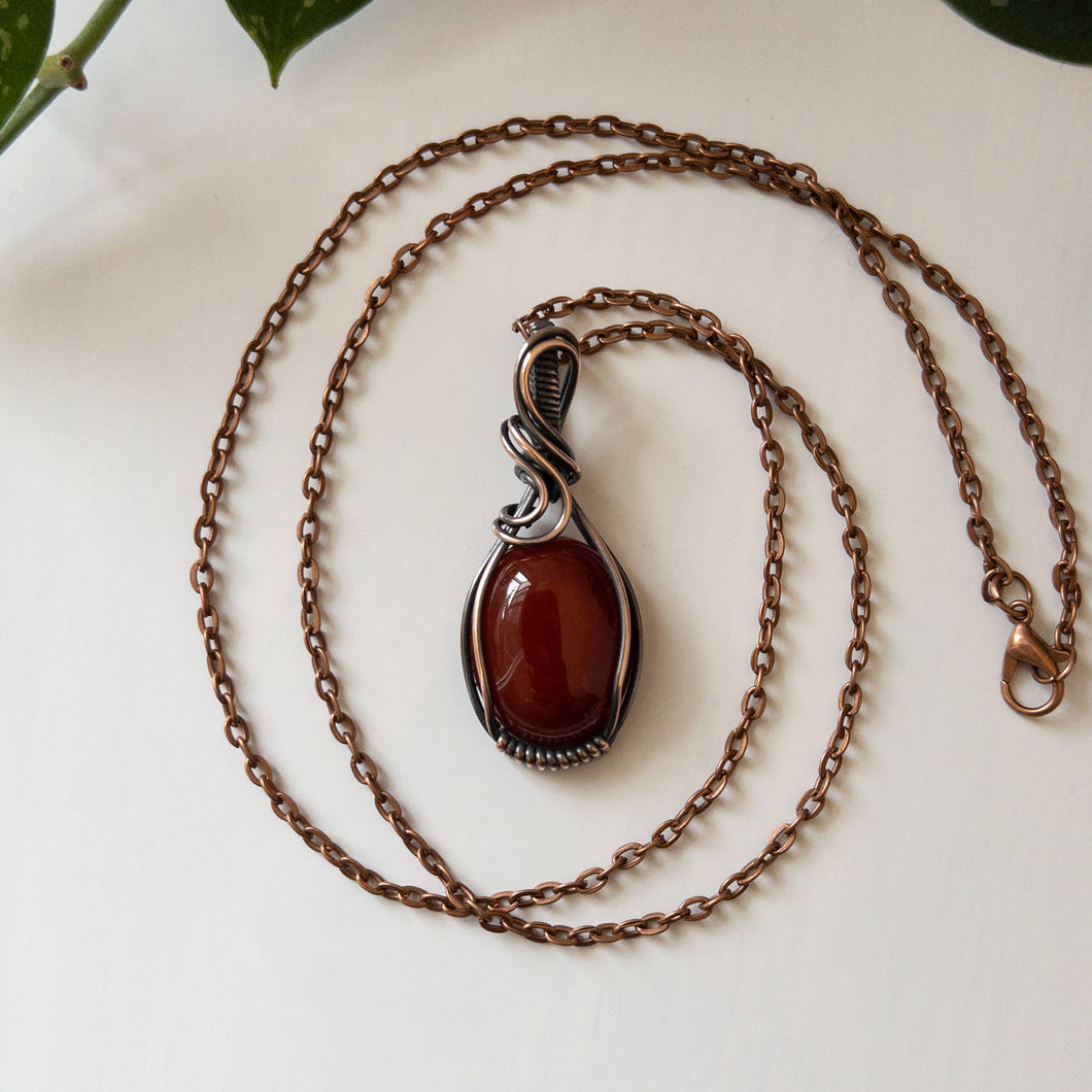 Carnelian & Copper Wrapped Pendant