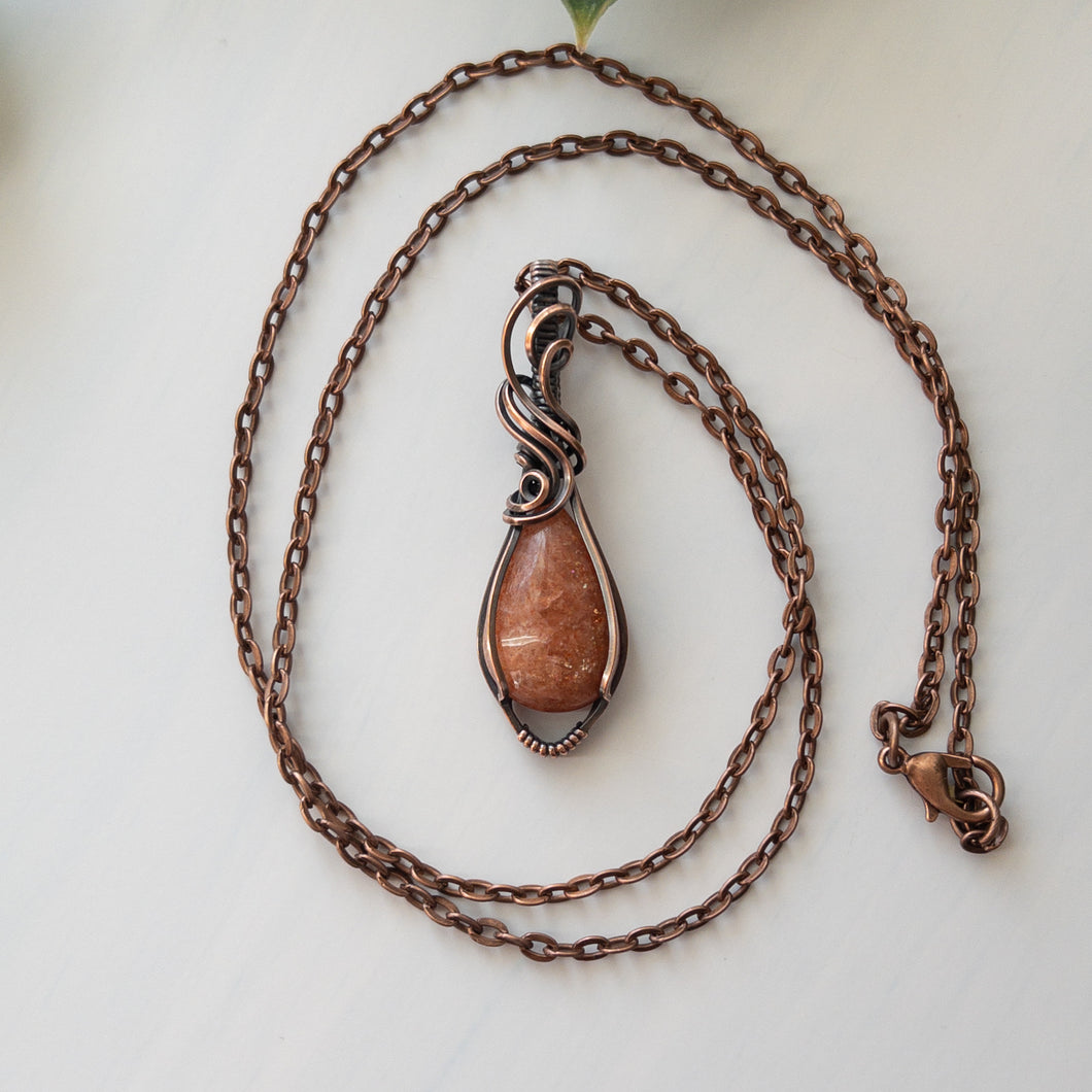 Sunstone & Copper Wrapped Pendant