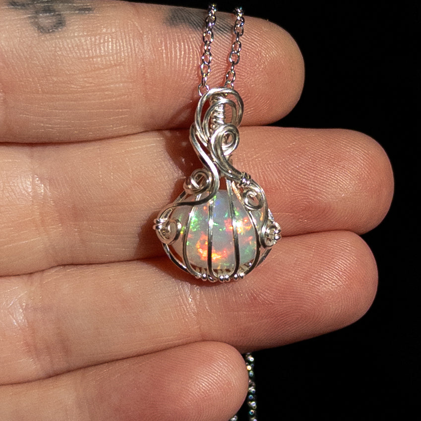3.6 Carat Ethiopian Opal Sterling Silver Pumpkin Pendant