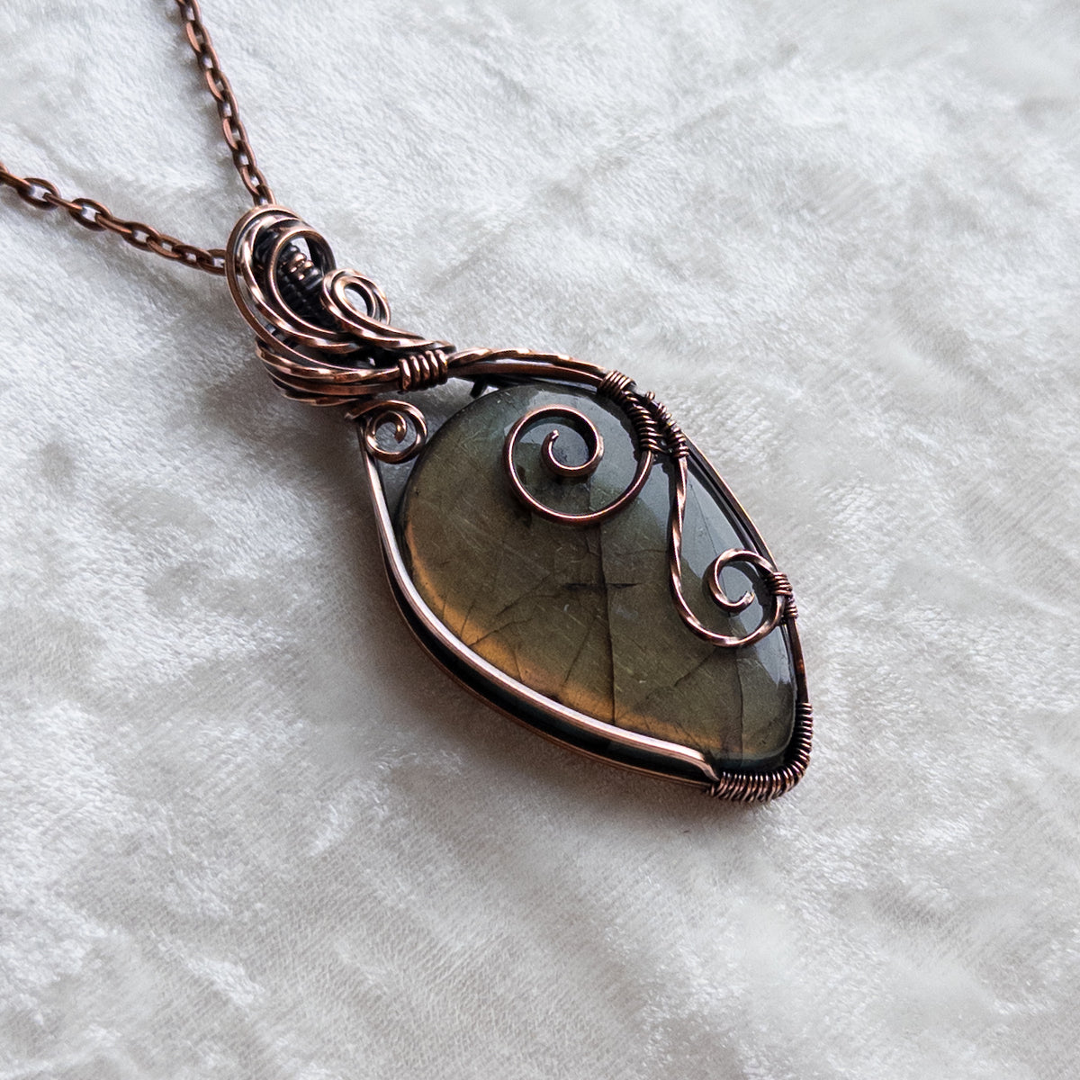 Orange & Yellow Labradorite Antiqued Copper Pendant