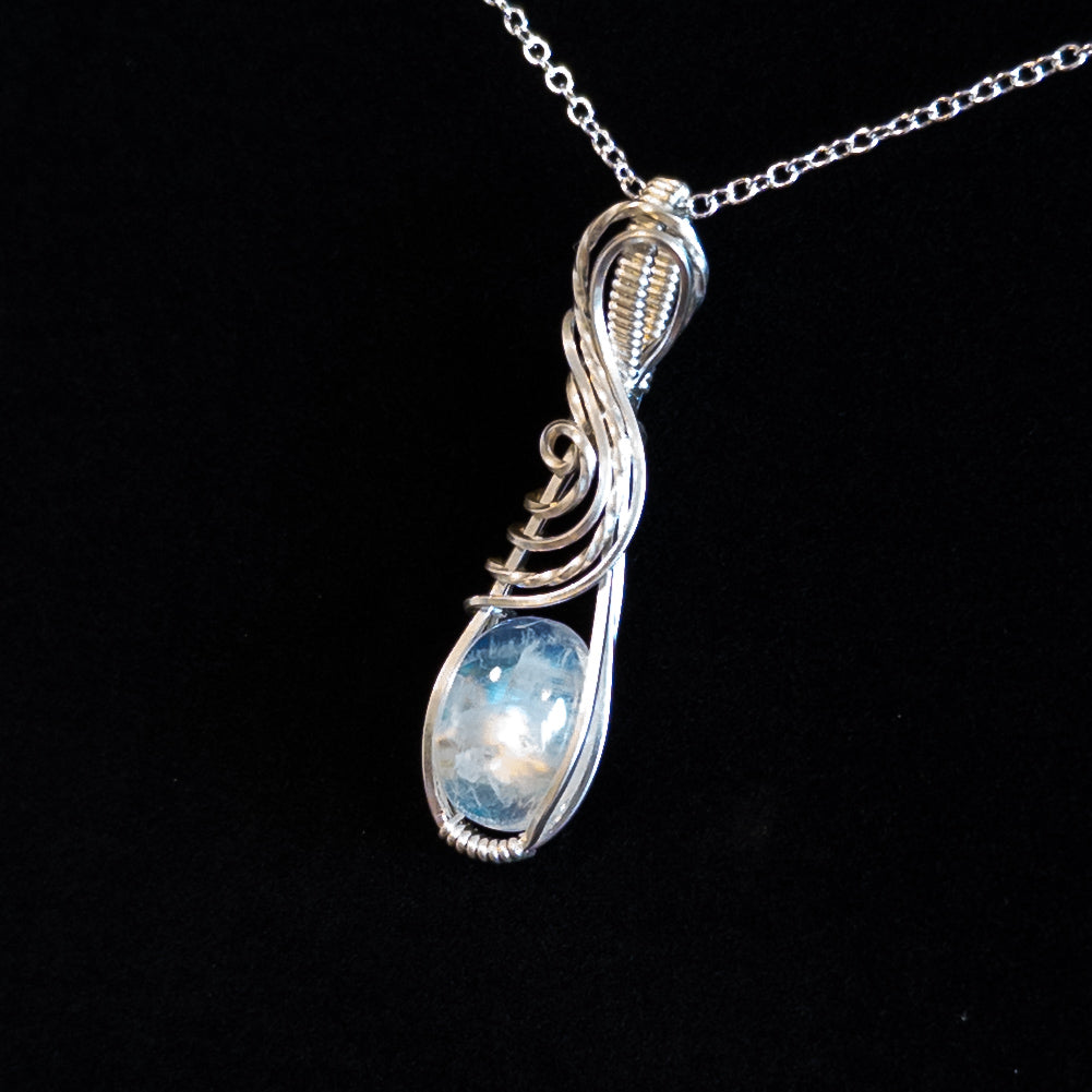 Dainty Rainbow Moonstone & .925 Sterling Silver Pendant