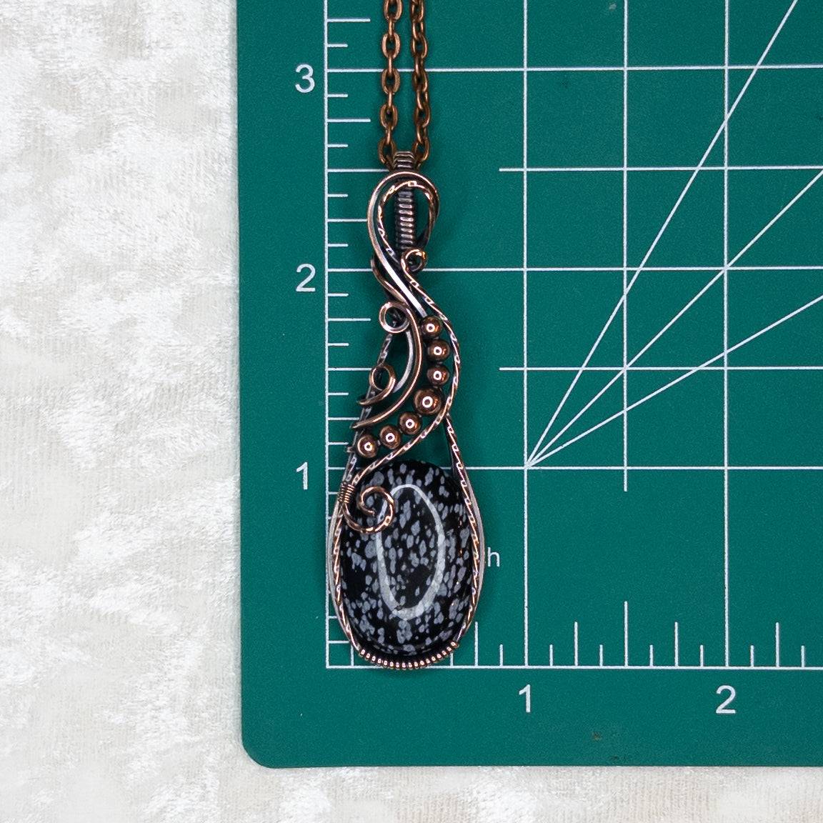 Snowflake Obsidian Antiqued Copper Pendant