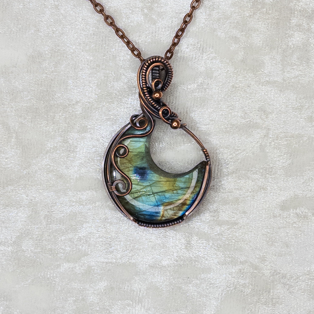 Labradorite Moon Antiqued Copper Pendant