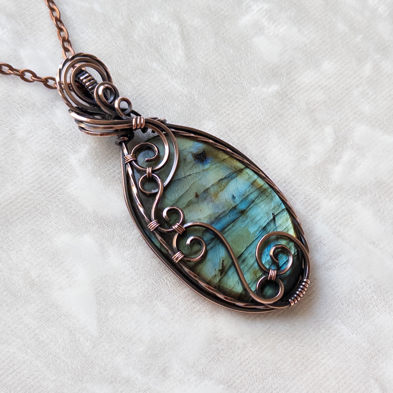 Swirly Labradorite Antiqued Copper Pendant