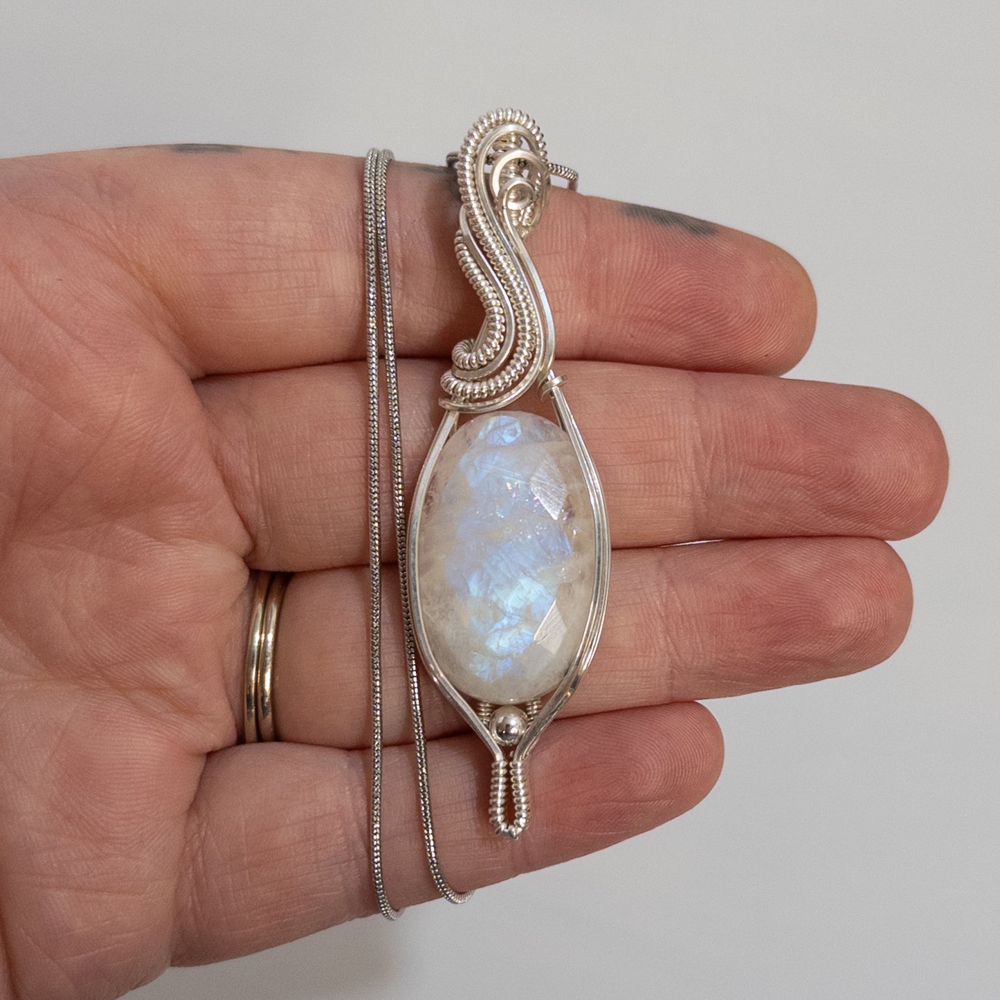 Rose Cut Rainbow Moonstone Sterling Silver Pendant