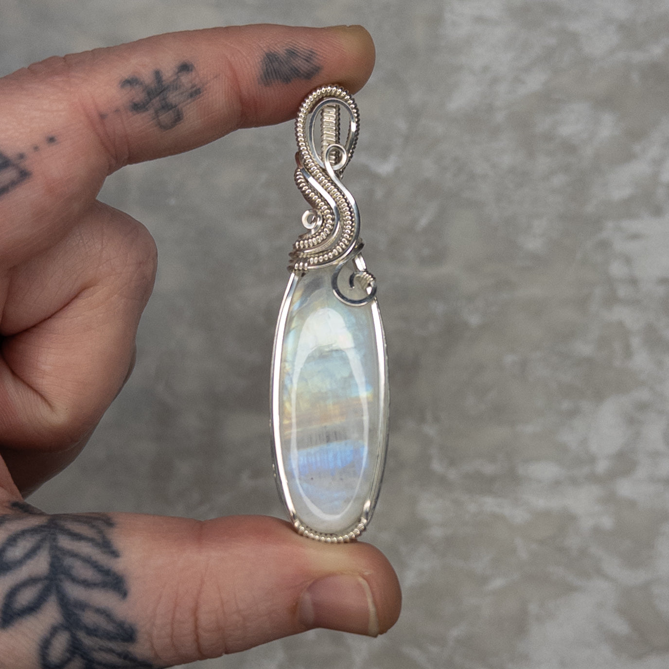 Rainbow Moonstone & .925 Sterling Silver Pendant