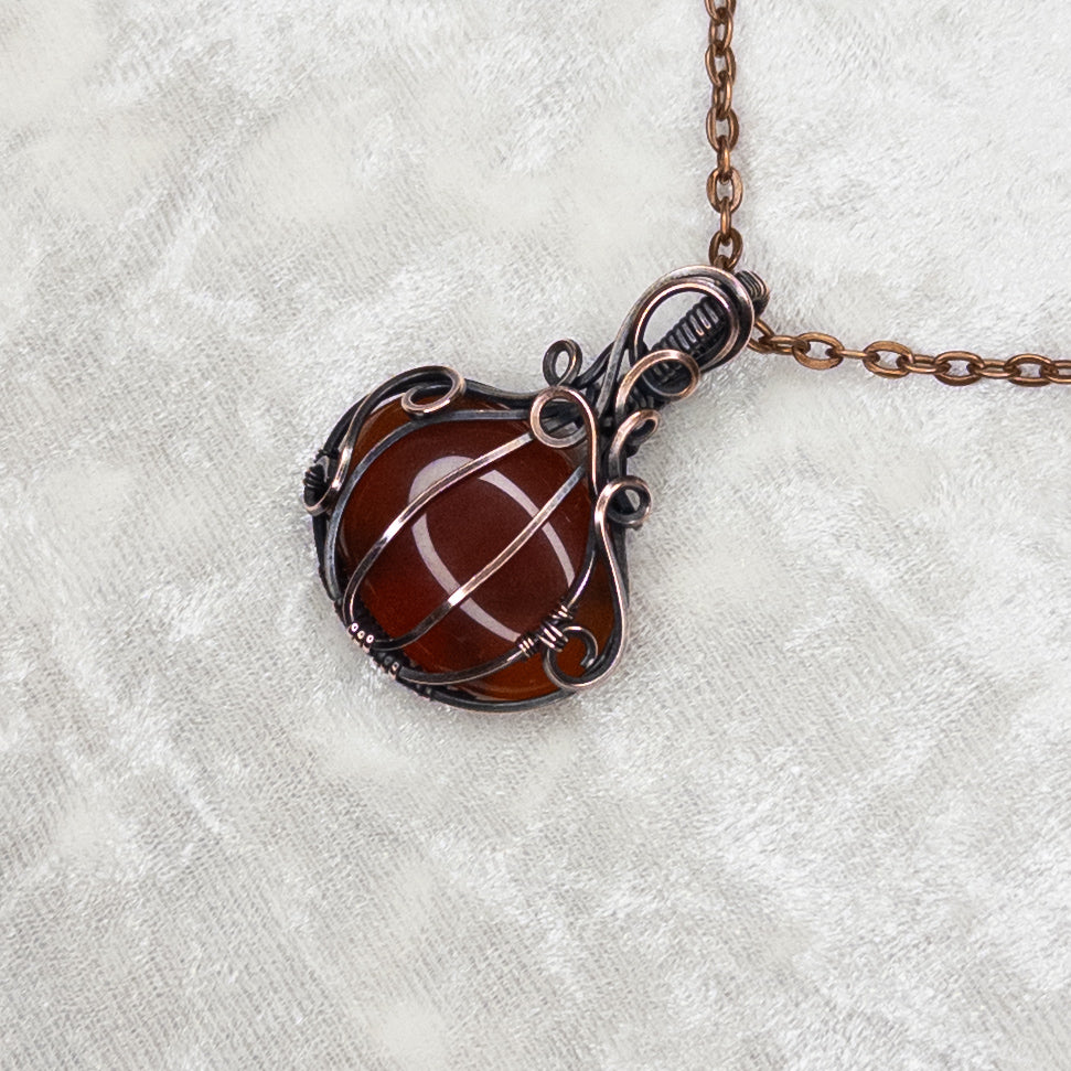 Red Carnelian Antiqued Copper Pumpkin Pendant
