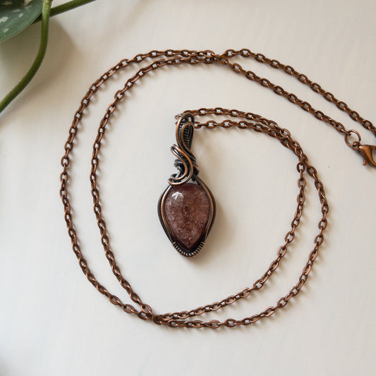 Strawberry Quartz & Copper Wrapped Pendant