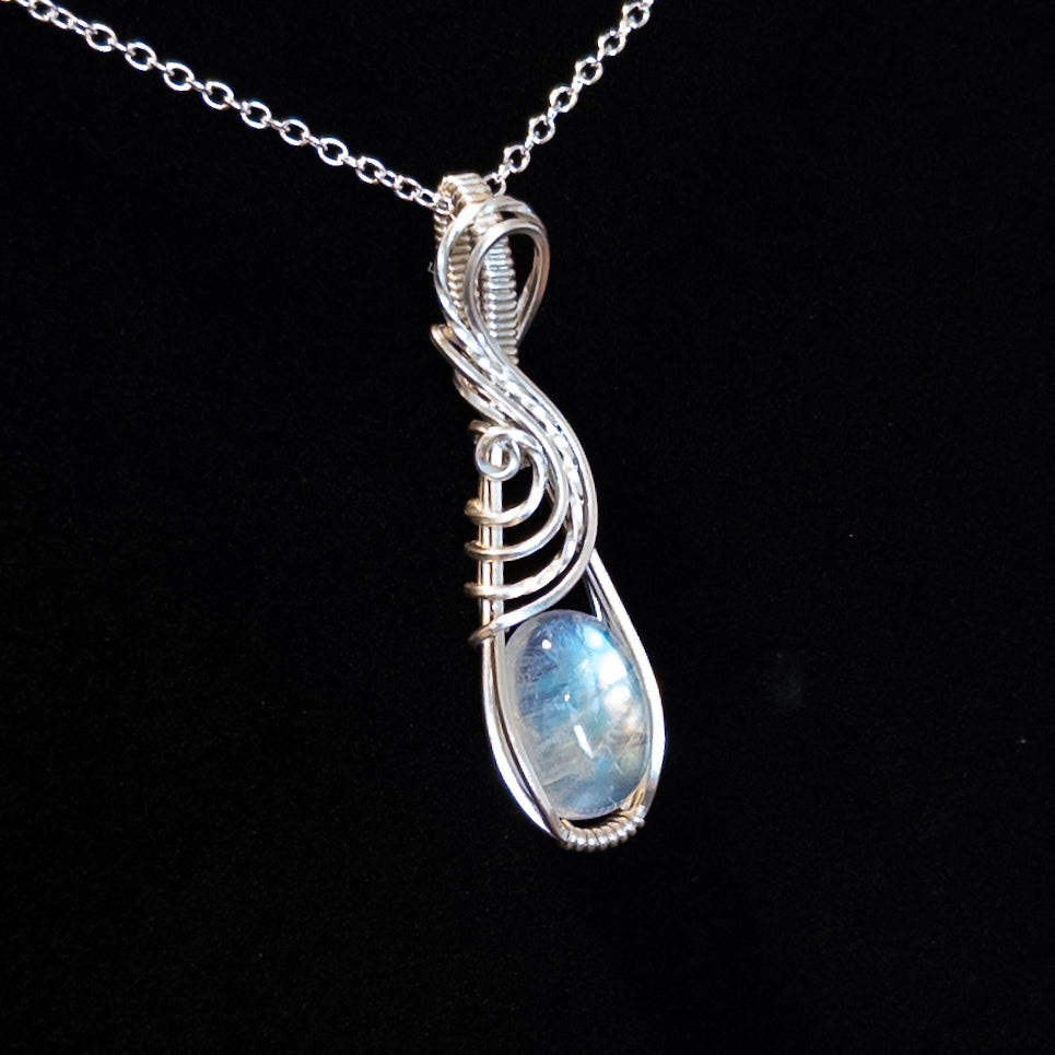 Dainty Rainbow Moonstone & .925 Sterling Silver Pendant