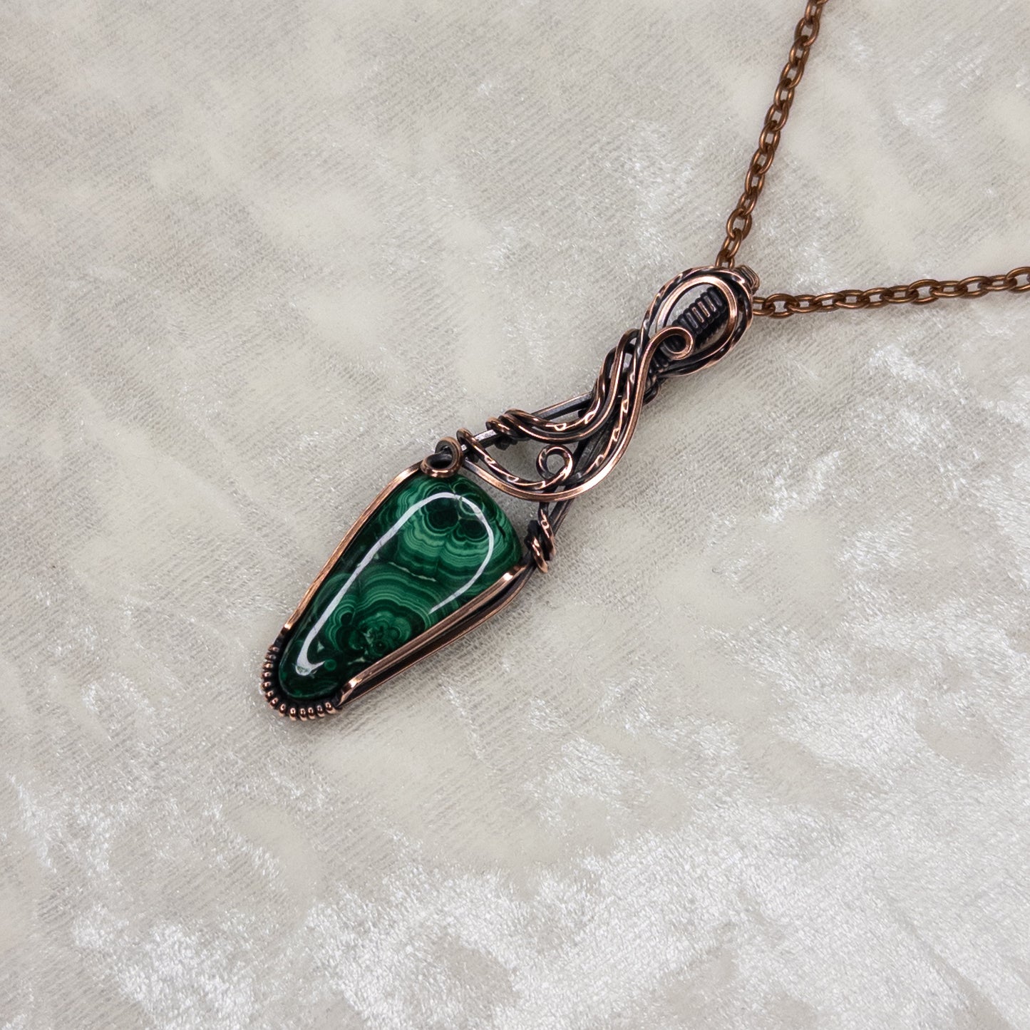 “Blossom” Malachite Antiqued Copper Pendant