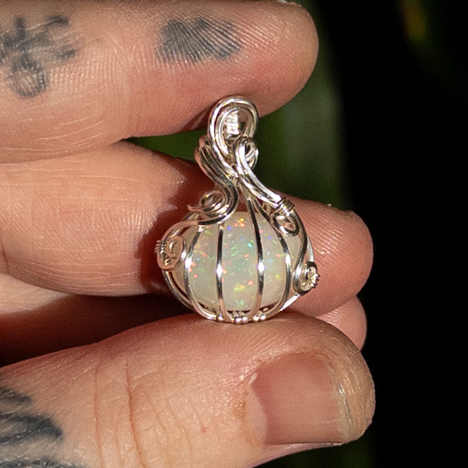 5.6 ct. Ethiopian Opal Pumpkin Pendant - Solid Sterling Silver