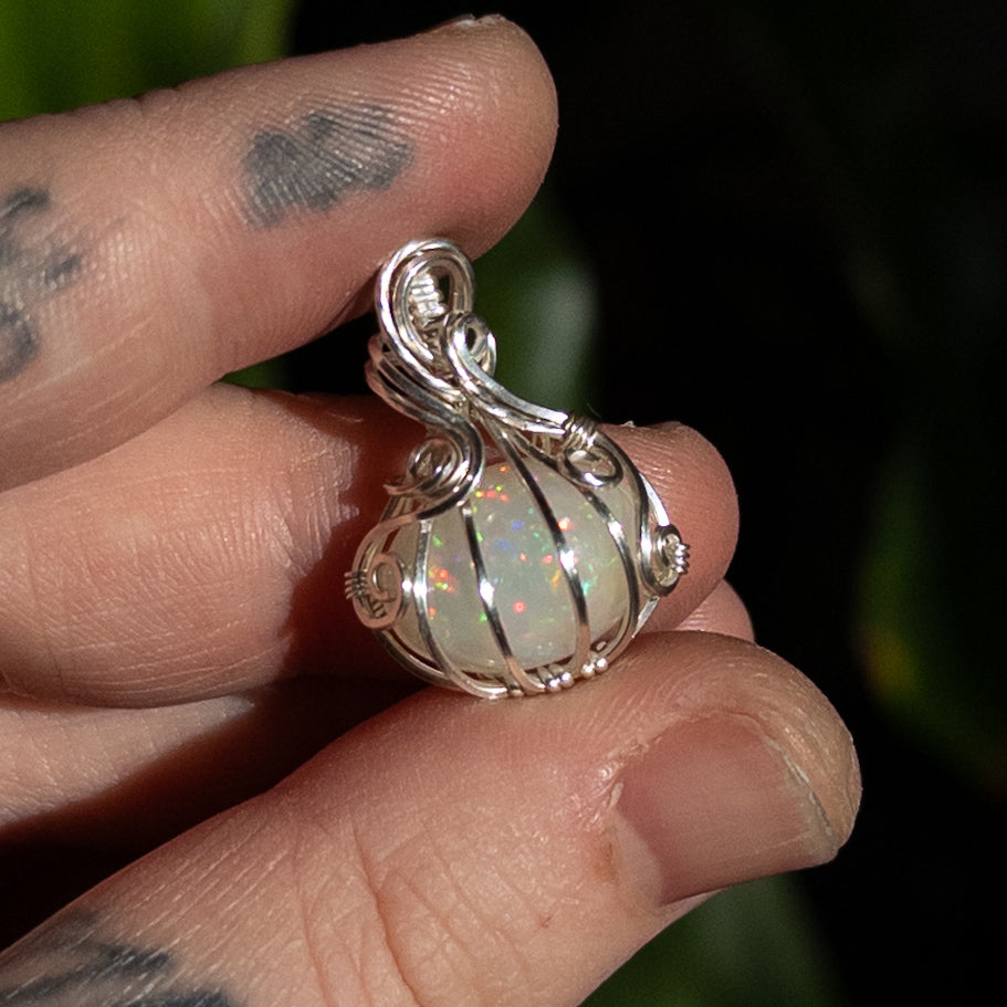 5.6 ct. Ethiopian Opal Pumpkin Pendant - Solid Sterling Silver