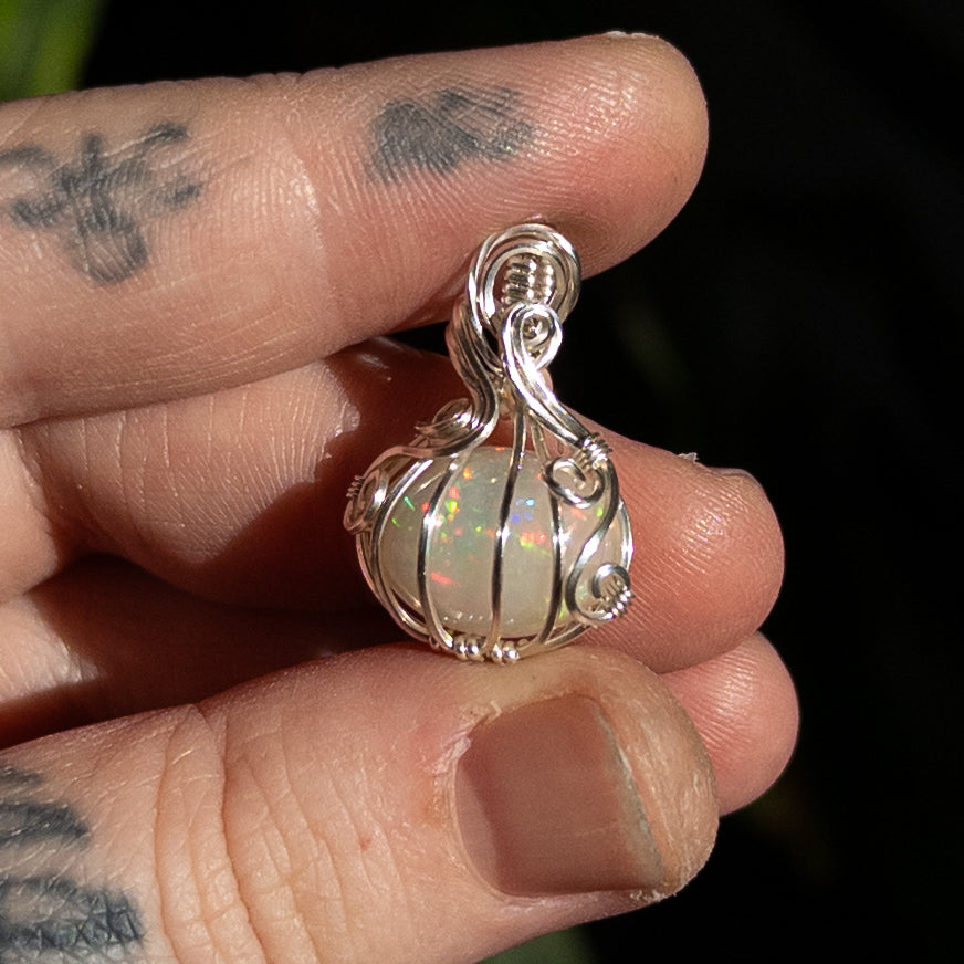 5.6 ct. Ethiopian Opal Pumpkin Pendant - Solid Sterling Silver