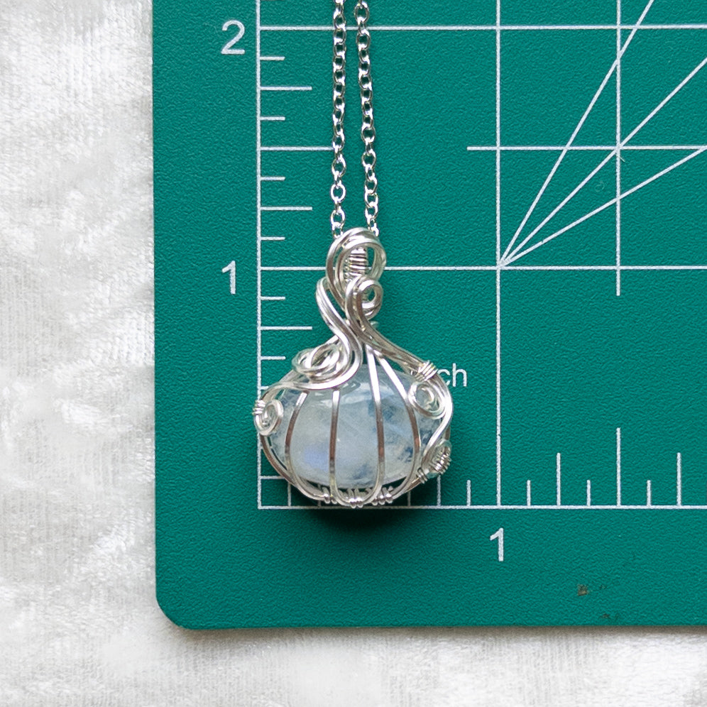 Mini Moonstone Pumpkin Pendant - Solid Sterling Silver