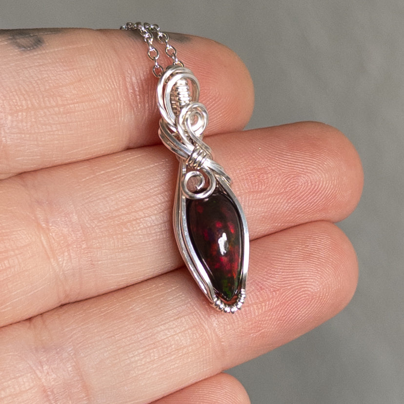 3.5 ct. Black Opal Pendant - Solid Sterling Silver