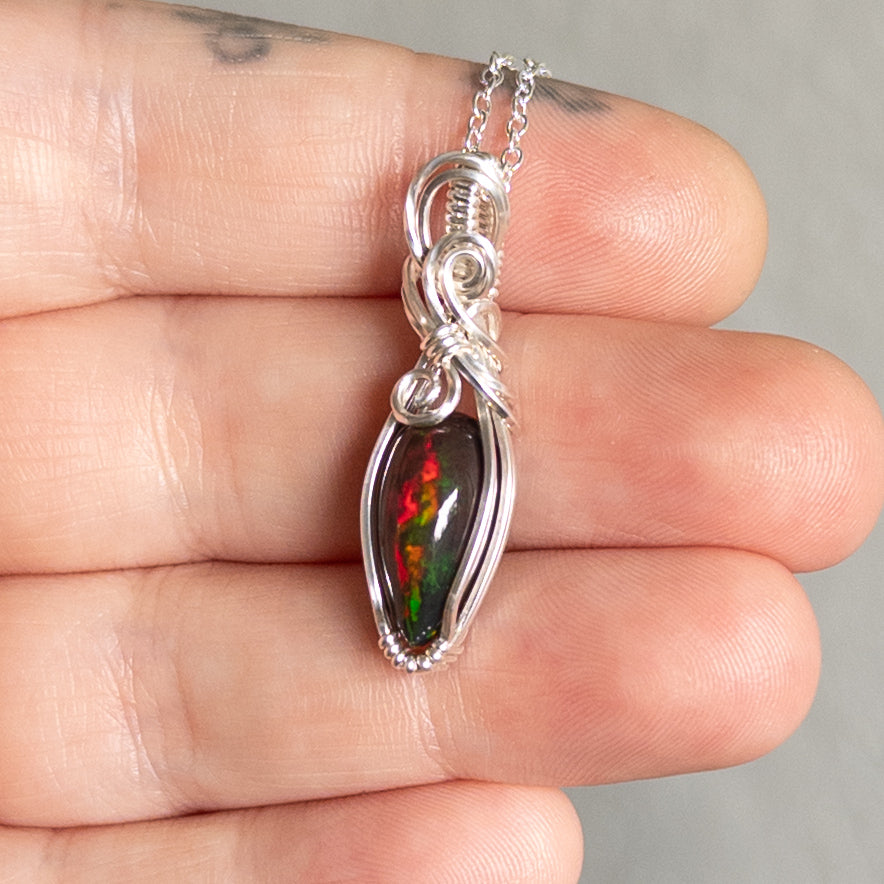 3.5 ct. Black Opal Pendant - Solid Sterling Silver