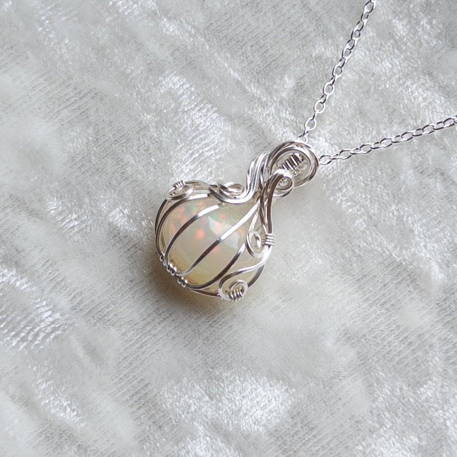 5.6 ct. Ethiopian Opal Pumpkin Pendant - Solid Sterling Silver