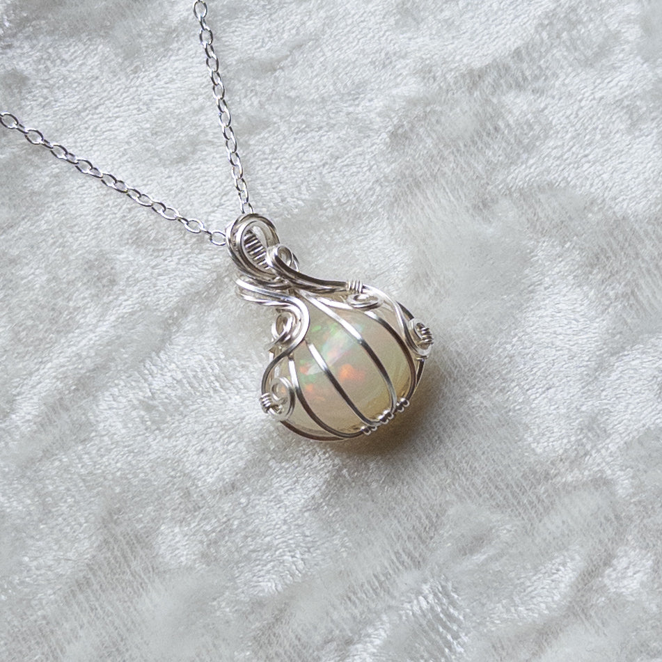 5.6 ct. Ethiopian Opal Pumpkin Pendant - Solid Sterling Silver